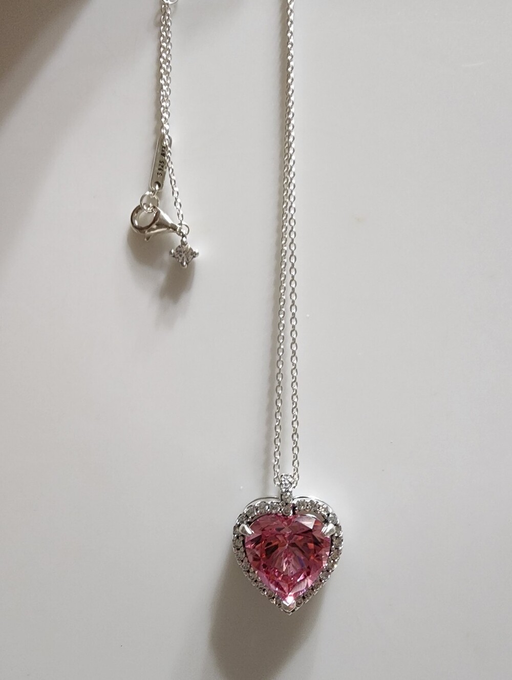 Pandora Silver Necklace with Pink Heart Pendant